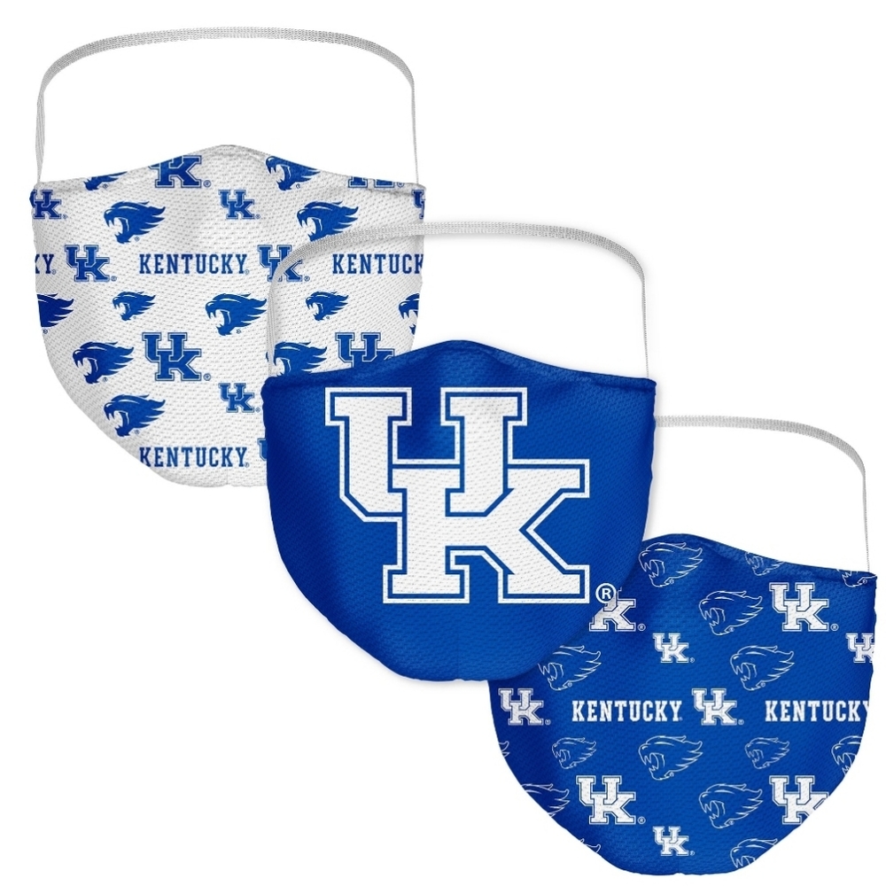 3 Pack Kentucky Wildcats Licensed NCAA Washable Resuable Face Mask Cover